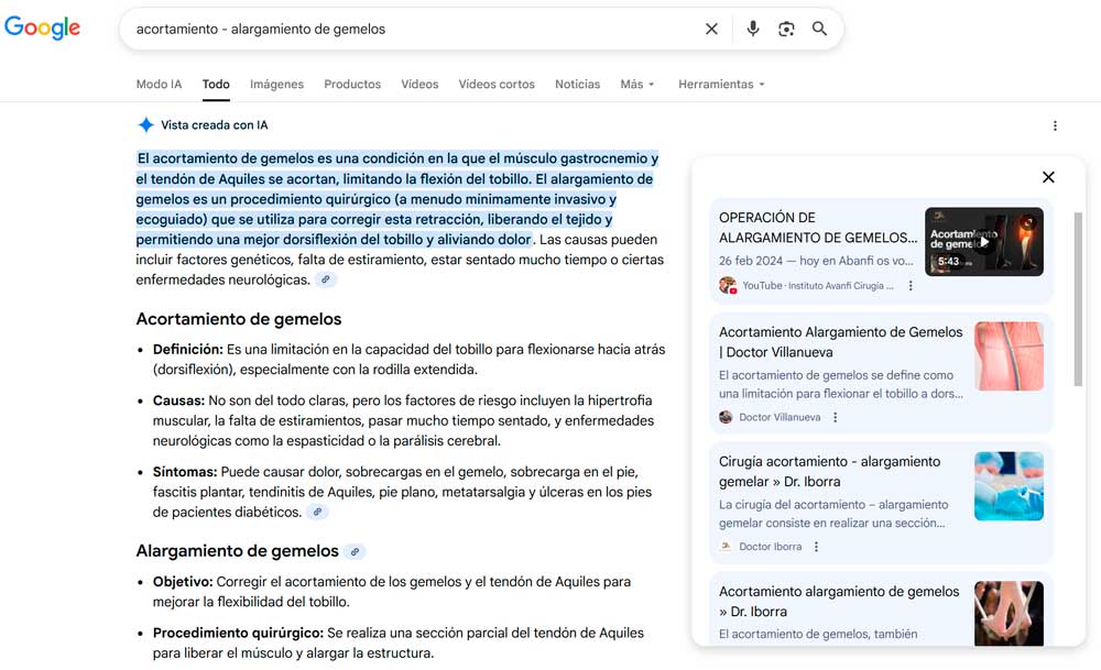 Captura de pantalla real de Google mostrando una respuesta generada por SGE, utilizada como ejemplo para explicar cómo la IA de Google crea y muestra contenido