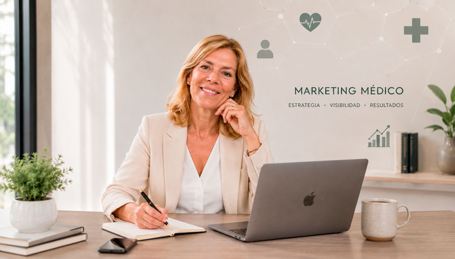 Olga Villanueva junto a su portátil durante la planificación de un proyecto de diseño web médico